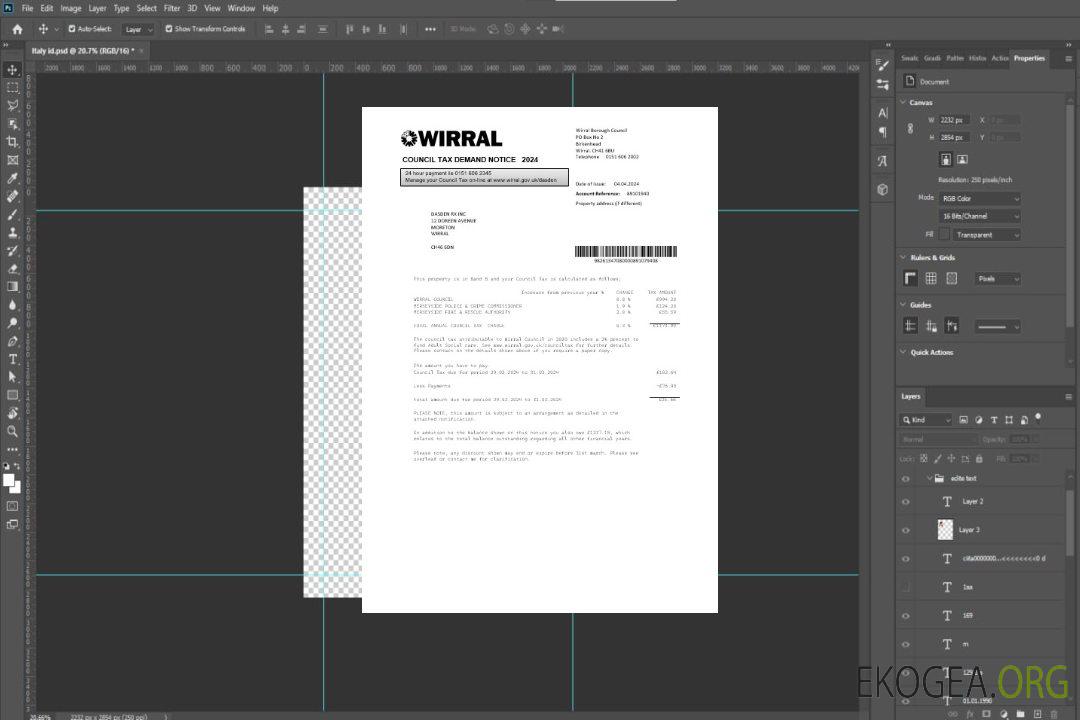 Royaume-Uni Modèle de facture de services publics de taxe du conseil de Wirral aux formats Word et PDF template